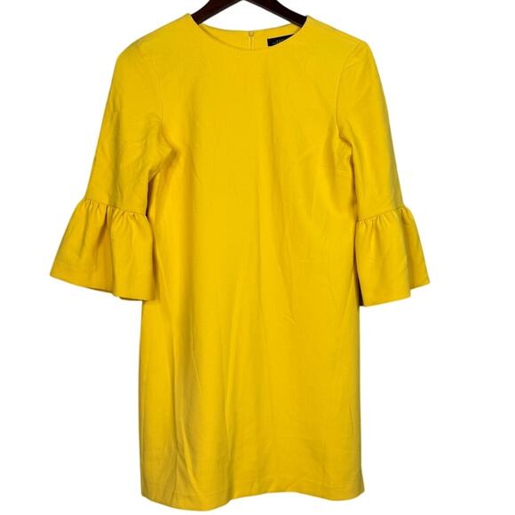 Zara 3/4 Bell Sleeves Stretchy Shift Mini Dress Back Zip Up Lagenlook S Yellow - Picture 2 of 15
